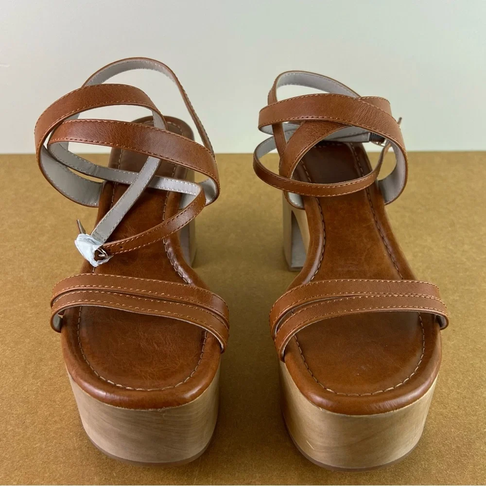 NEW PAIGE BROWN LEATHER CLOG SANDALS - Picture 9 of 12